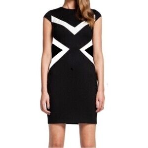 Cynthia Steffe Black & White Sheath Dress in Women’s Size 10 Ponte Knit